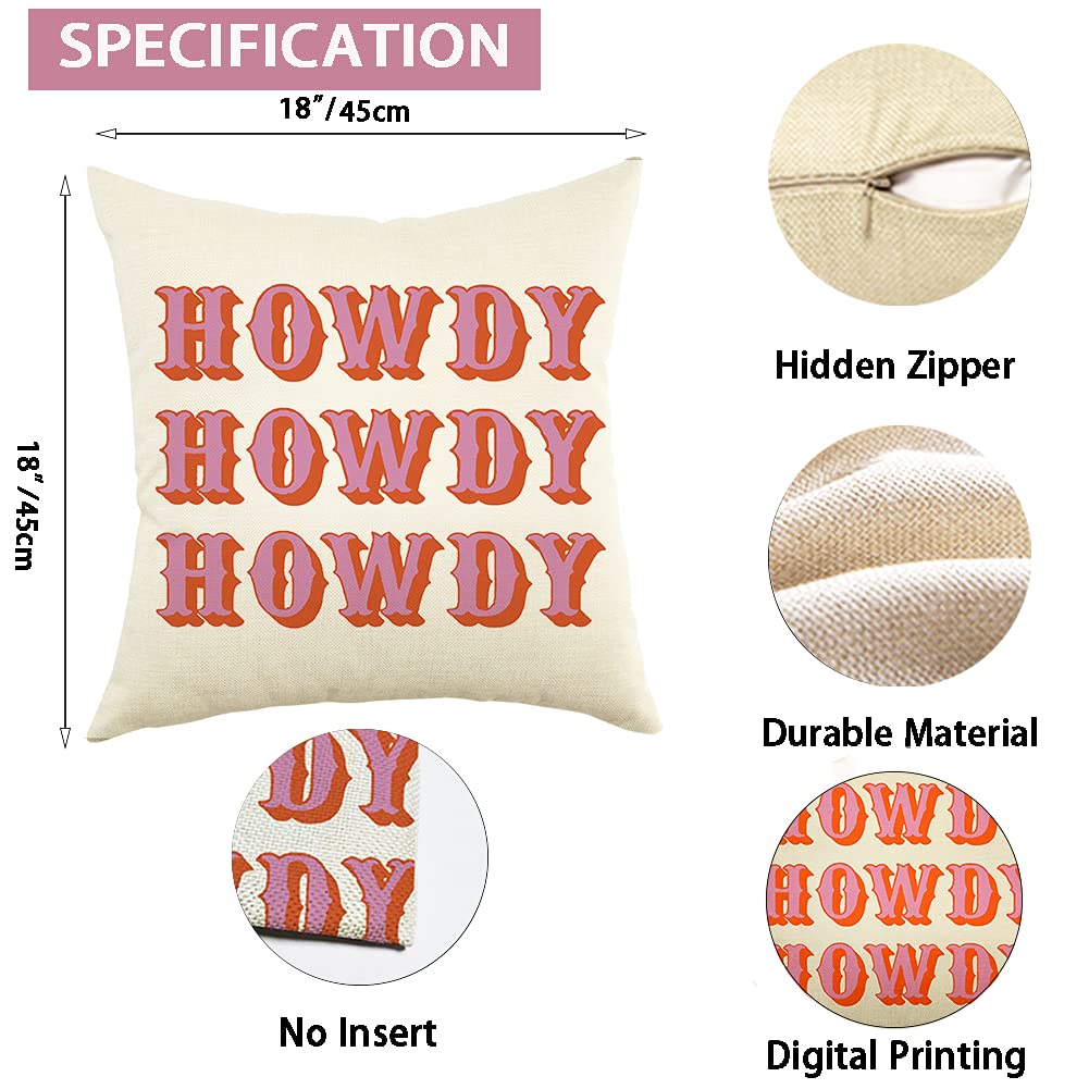 Farmhouse Rustic Pillow Covers 18x18 Inch - Howdy Howdy Quote Throw Pillow Cases for Couch, Sofa & Bed - Cozy Home Decor, Housewarming Gifts & Family Room Décor