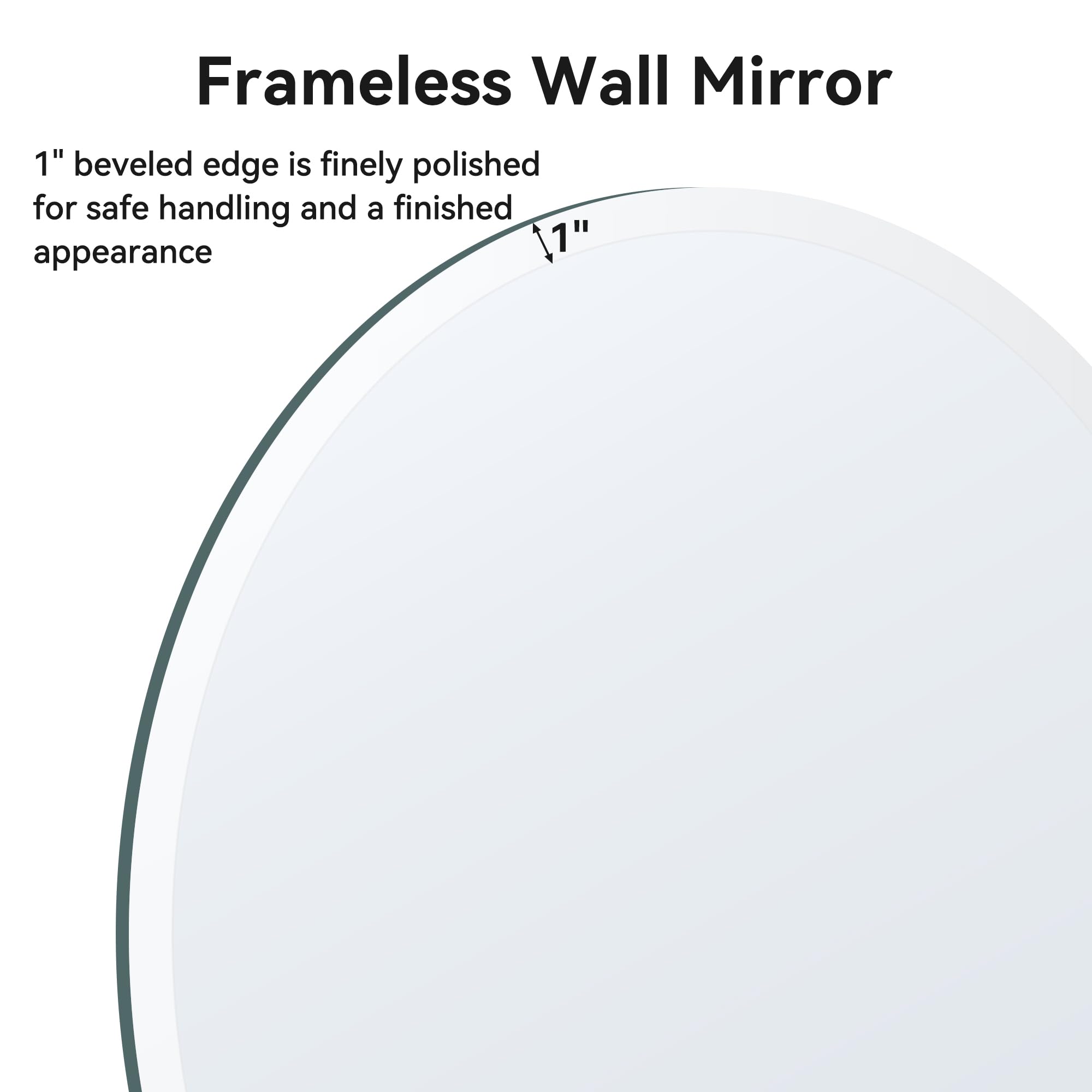 Arcus Home 18 Inch Round Beveled Frameless Wall Mirror - Perfect for Bathroom, Bedroom, Living Room, Vanity & Entryway Decor | Modern Home & Office Decoration