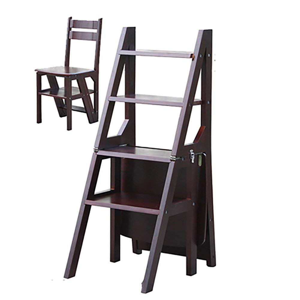 Solid Wood 2-Step Folding Ladder Stool - Dual Use Kitchen Step Stool & Home Ladder - Black Walnut Finish - Perfect for Reaching High Shelves, Kitchen Cabinets & Home Organization