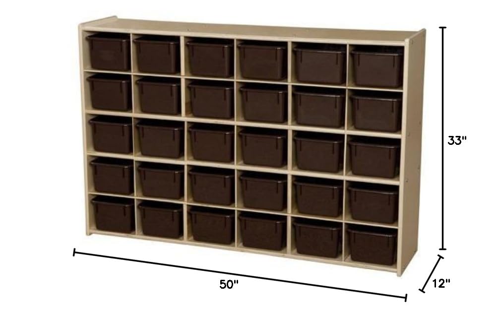 Contender Streamline Birch 30 Tray Storage Cabinet with Chocolate Bins - Fully Assembled Toy Organizer for Classroom, Montessori & Daycare - Natural Wood Kids Storage Solution for Toys, Books & Learning Materials