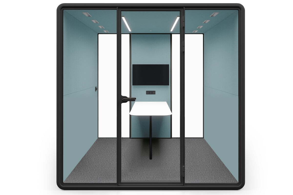 Nest 4 Person Meeting Booth with Echo Panel & Fabric - Soundproof Office Pod for Team Collaboration & Private Calls
