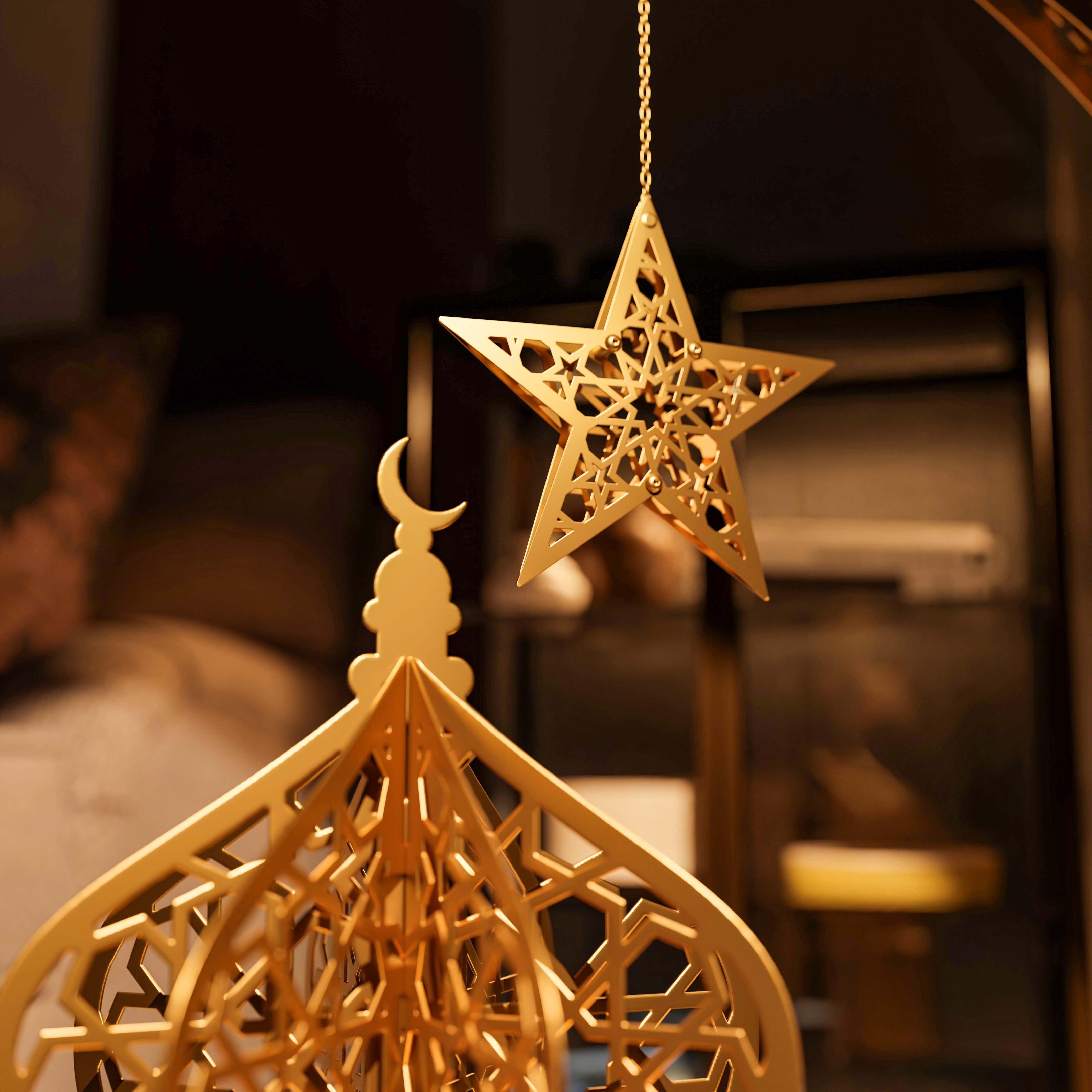 Ramadan Lantern Metal Islamic Wall Art - Elegant Home Decor for Eid, Ramadan & Islamic Festivals - Perfect for Living Room, Bedroom & Prayer Room Decorations