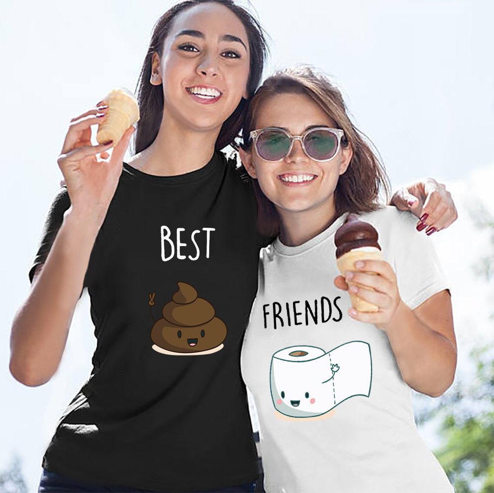 Best Friend Shirts for Women - Cute Cartoon Kawaii Funny BFF Matching Tees with Poop Letter Design | Perfect for Girls Night Out, Birthday Gifts & Friendship Day