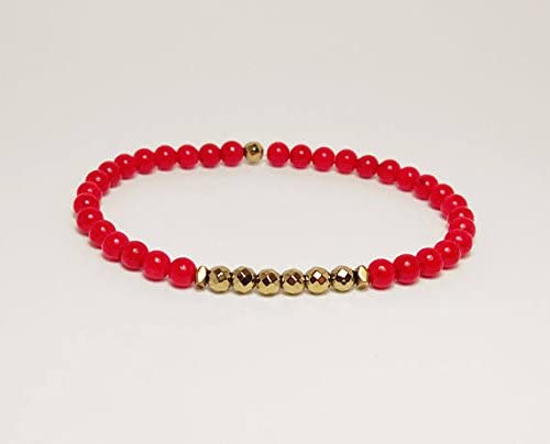 Men's & Women's 4mm Natural Red Jadeite Pyrite Hematite Beaded Bracelet - Healing Energy Stone Jewelry for Meditation, Yoga & Spiritual Wellness