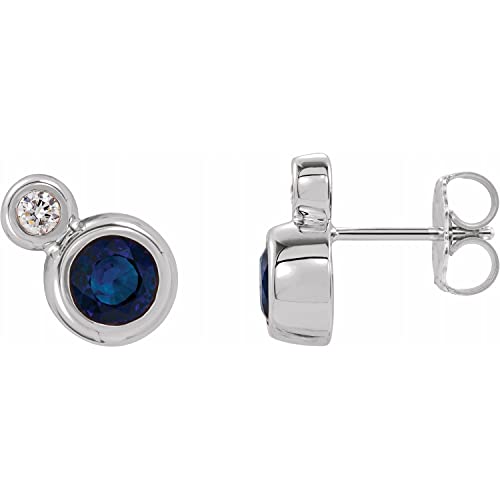 Blue Sapphire and Diamond - 0.13 Ctw,Size-5 mm