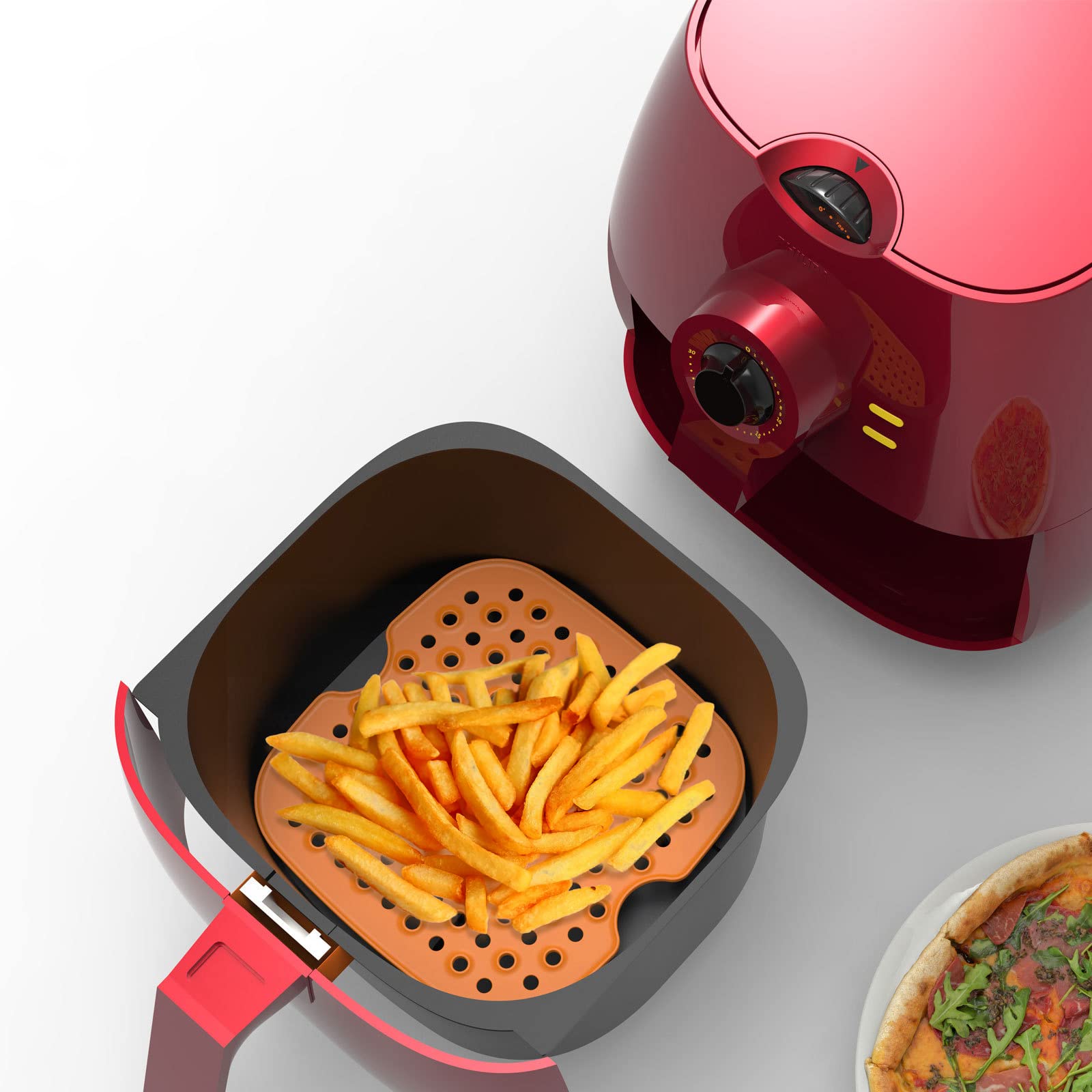 2Pcs Air Fryer Silicone Liners - 7.5 Inch Food Grade Non-Stick Baking Mats, Reusable & Easy Clean Accessories for Ninja, Cosori, Instant Pot (Orange & Red) - Perfect for Roasting Veggies, Baking Cookies & Air Frying Chicken Wings