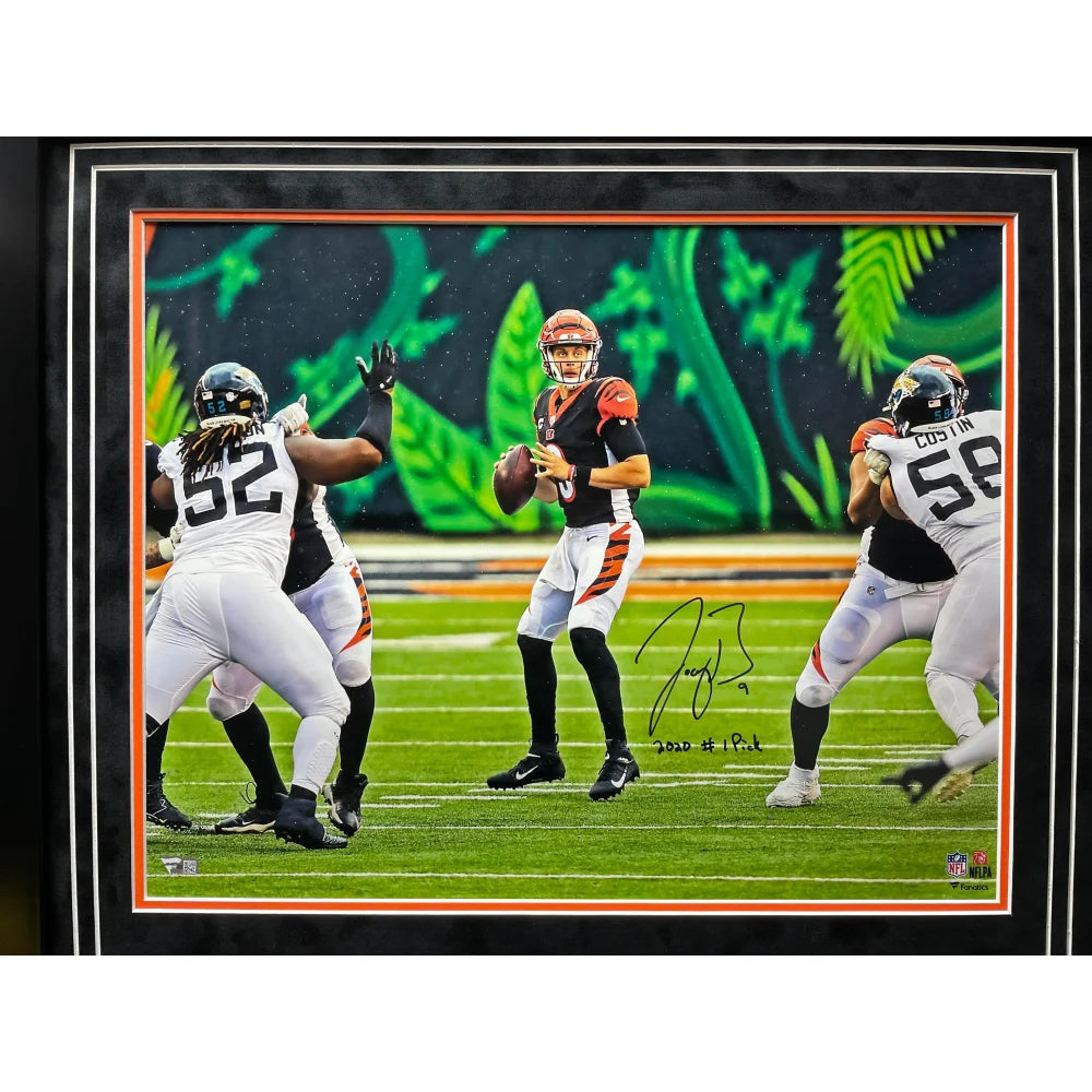 Joe Burrow Autographed 2020 #1 NFL Draft Pick Cincinnati Bengals Framed 16x20 Photo with COA - Perfect for Football Memorabilia Collectors and Bengals Fans Home Decor