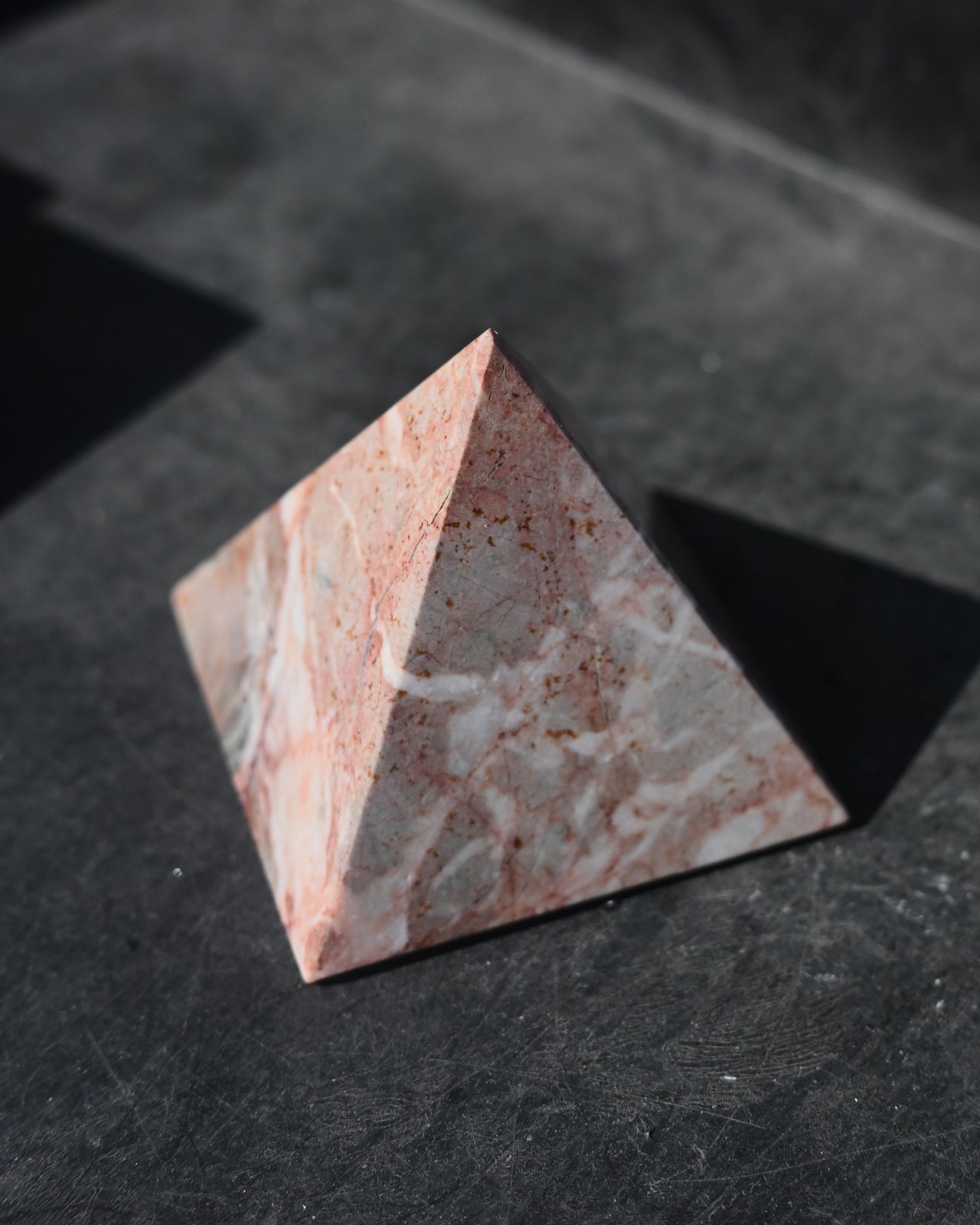 4 Inch Pink Marble Pyramid - Elegant Home Decor for Shelf, Desk & Meditation Space | Feng Shui Crystal Gift for Office & Living Room