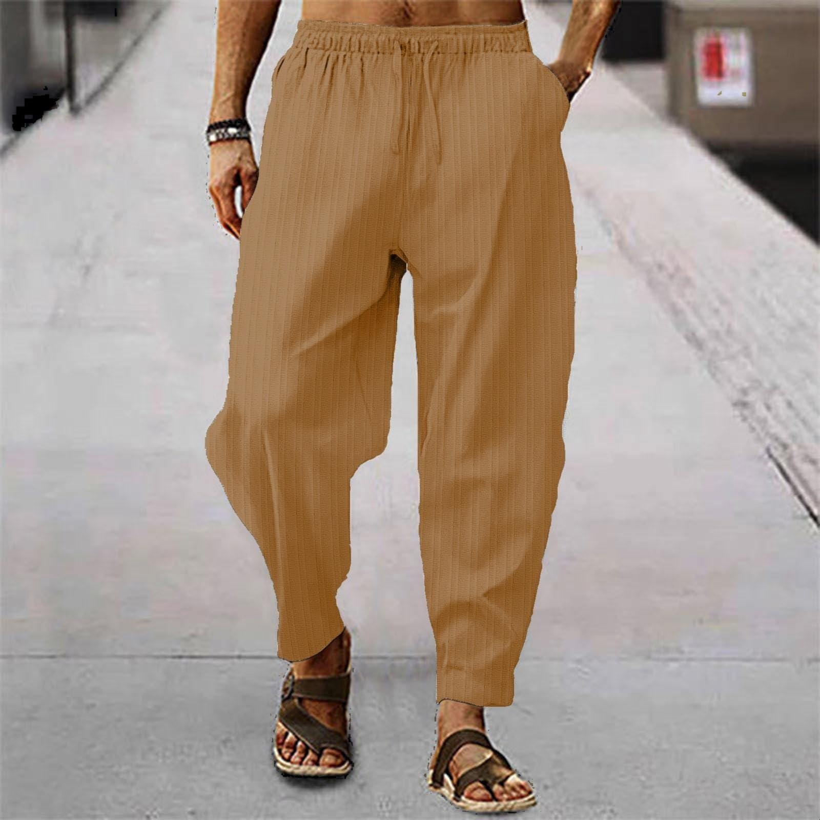 Men's Casual Cotton Jogger Pants - Elastic Waist, Lightweight for Workout & Lounge