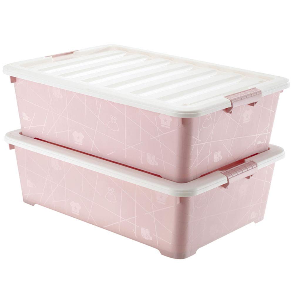 Under-Bed Storage Boxes 2-Pack, Pink Plastic Organizer for Clothes & Toys - 61x42x17.5cm