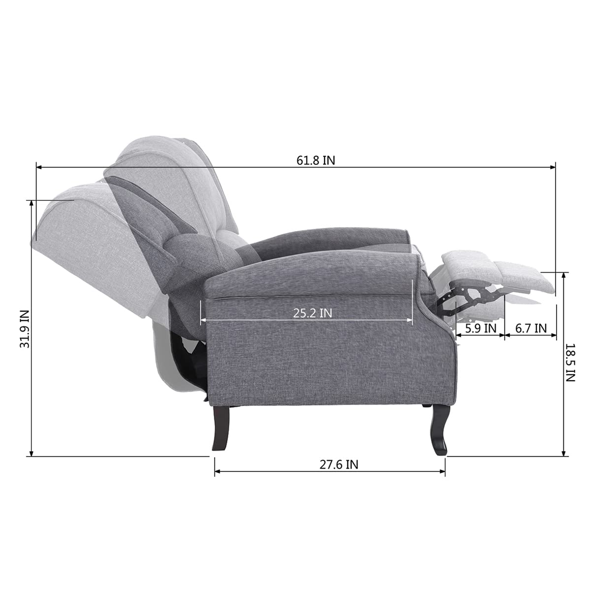 Manual Recliner Chair - Push Back Fabric Living Room Sofa Single Seat Reclining Lounge Chair for Home, Gray - Perfect for Relaxing, Watching TV & Small Spaces