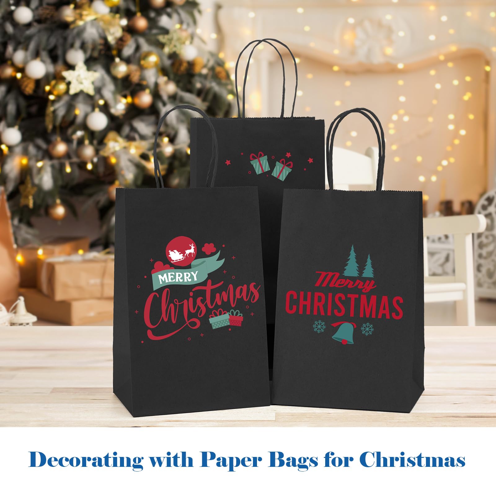 GSSUSA Kraft Paper Gift Bags 5.25x3.75x8 Inches - 20 Pack Black Handle Bags | Bulk Eco-Friendly Shopping Bags for Retail, Parties, Weddings, Grocery & Business | Perfect for Gift Wrapping, Merchandise Packaging & Boutique Displays