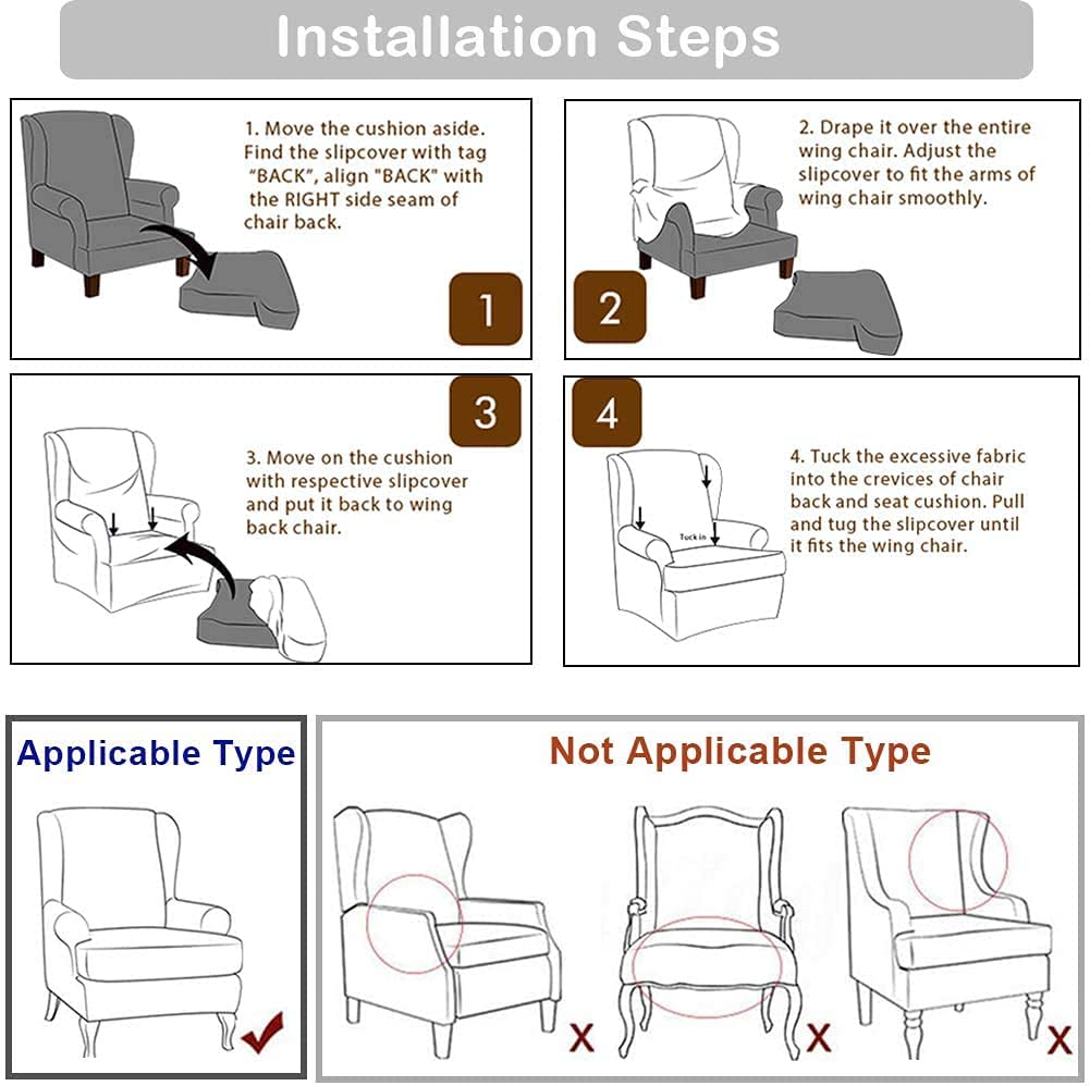 TOPCHANCES 2-Piece Stretch Wingback Chair Slipcover Set with Cushion Cover - Breathable Fabric Sofa Cover for Living Room, Bedroom & Office - Easy Fit Furniture Protector for Home Decor