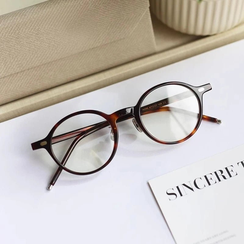 Black Unisex Full Rim Round Acetate Eyeglasses 49205 - Stylish & Lightweight Frames for Men & Women | Perfect for Reading, Work & Everyday Wear