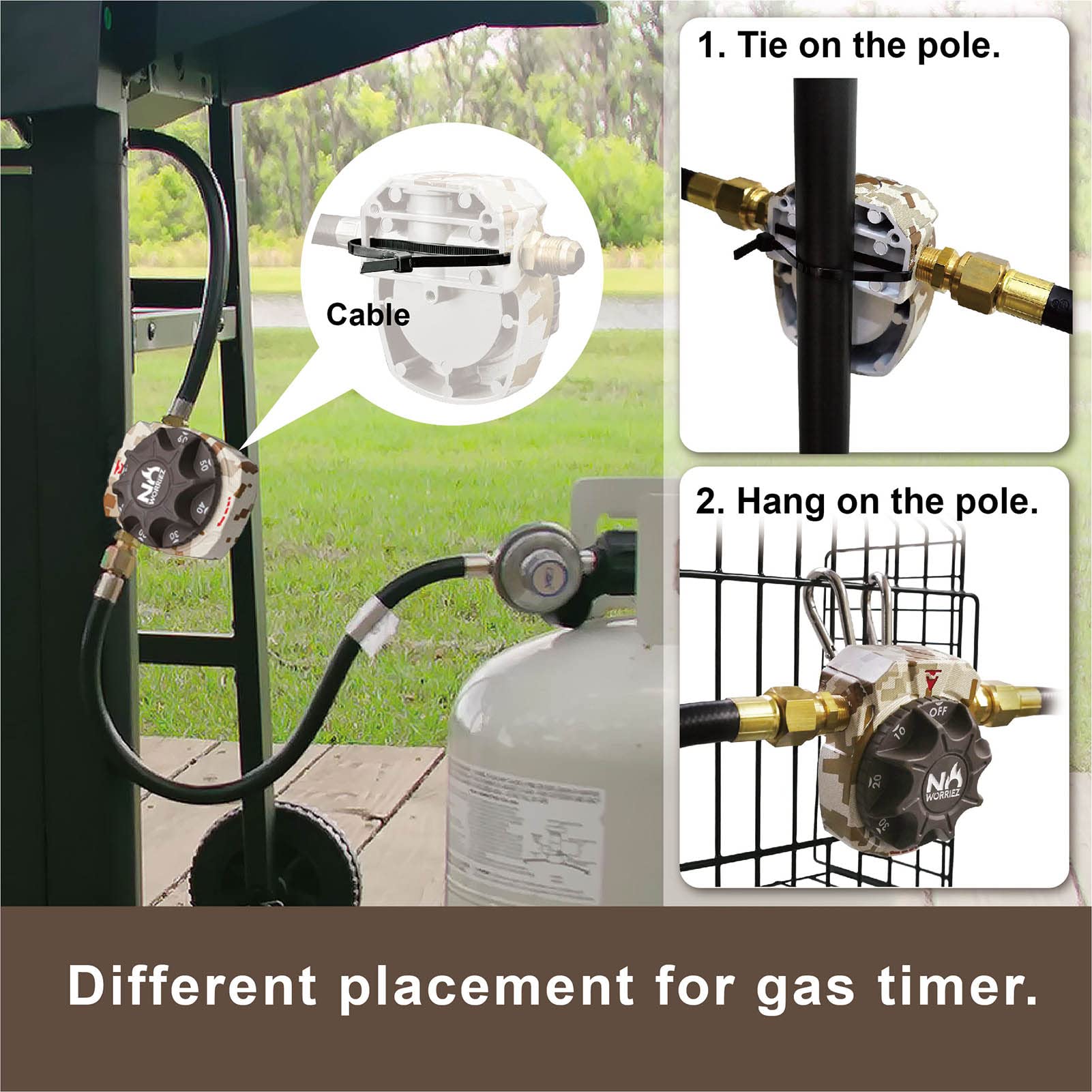 NO WORRIEZ 100,000 BTU Automatic Safety Shut Off Gas Timer for Outdoor Propane & Natural Gas Grills - Includes 1/2'' Flared Assembly Connector, Hose & Male Adapter (Patented) - Perfect for Backyard BBQs, Camping & Tailgating