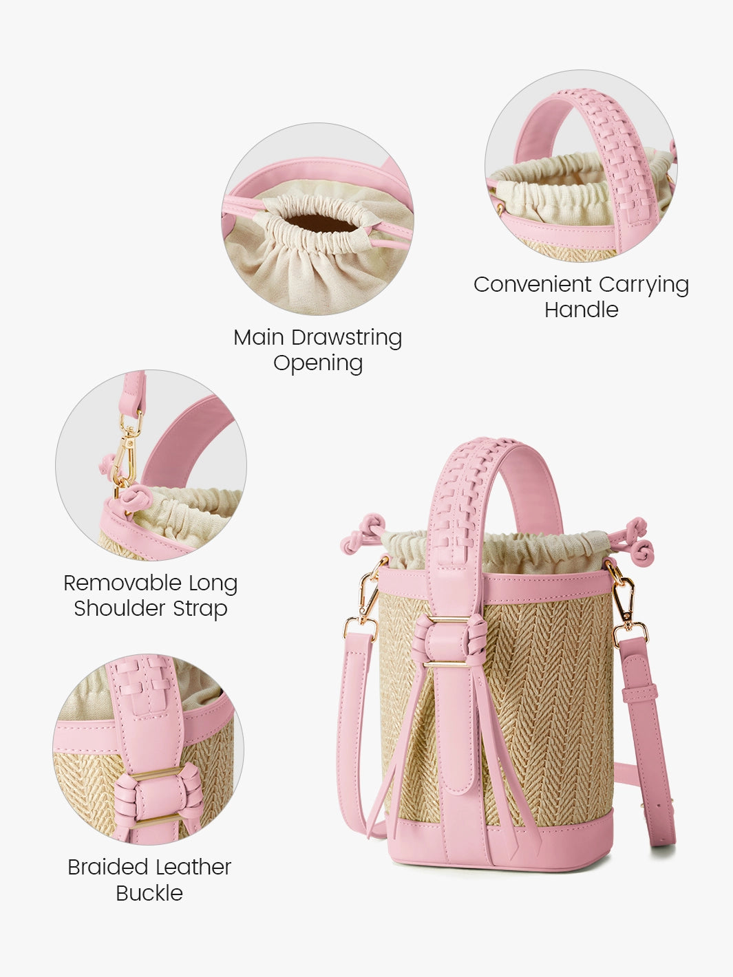 Stylish Marina Raffia Straw Bucket Bag for Women - Summer Beach Tote, Boho Chic Handbag for Travel, Shopping & Outdoor Activities