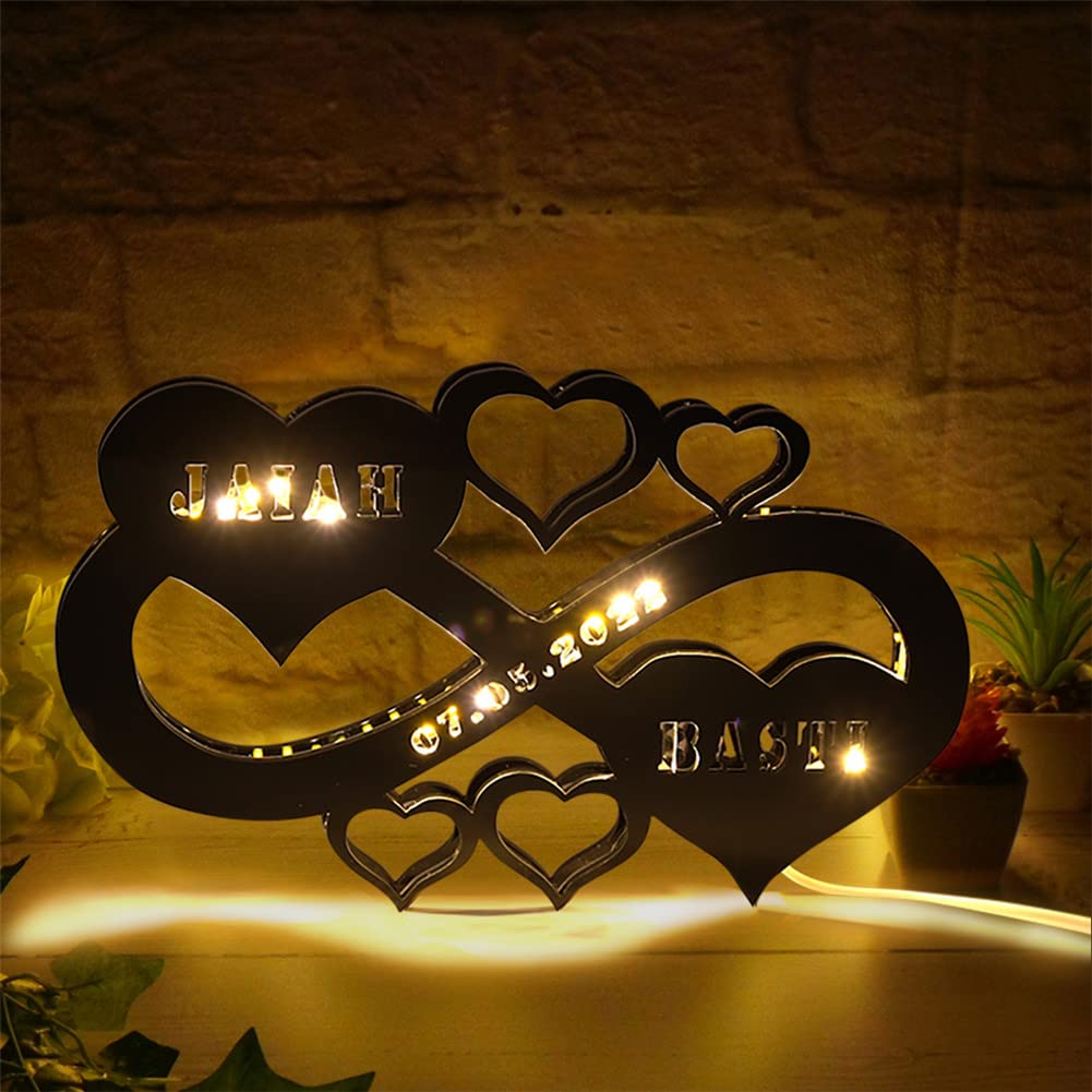 Custom Infinity I Love You LED Night Light - Personalized Wooden Engraved Name Wall Decor for Bedroom | Romantic Anniversary Wedding Gift for Couples | Perfect for Valentine's Day, Home Decor & Romantic Surprises