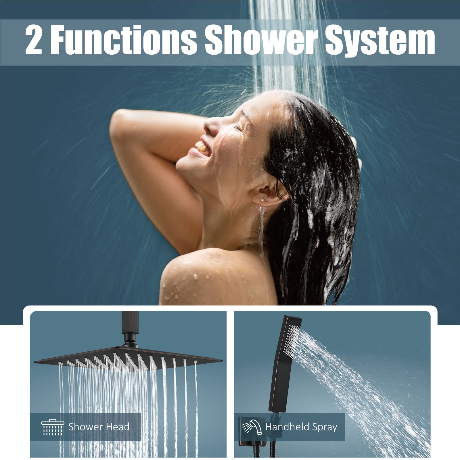 **Aolemi 12 Inch Ceiling Mount Rain Shower System with Handheld Spray - High Pressure Shower Faucet Set, Oil Rubbed Bronze Finish - Includes Rough-in Valve & Trim Kit - Perfect for Modern Bathroom & Spa Experience**