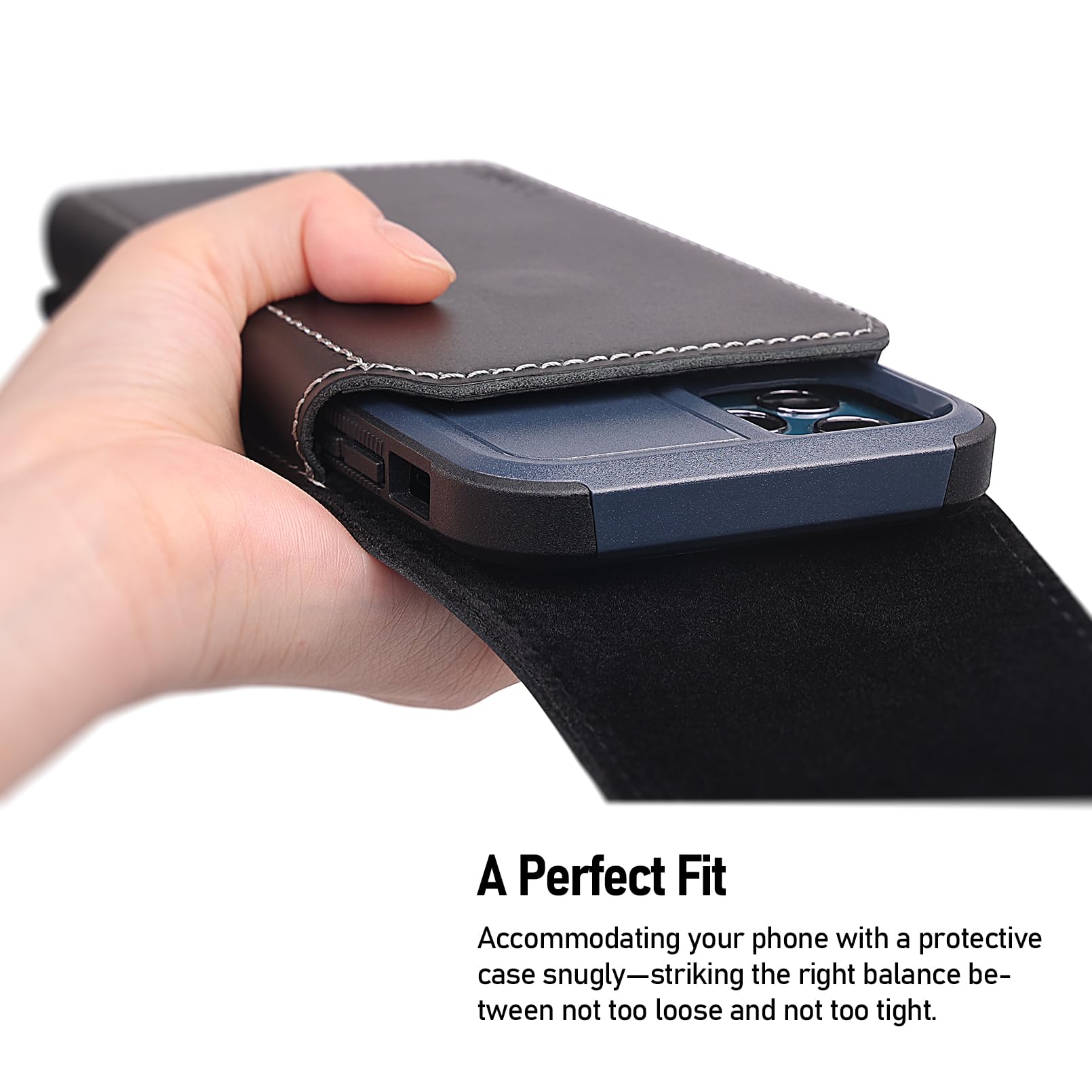 YKOOE Genuine Leather Phone Holster for iPhone 16/15/14/13/12 & Pro Models, Samsung Galaxy S25/S24/S23/S22 - Belt Clip with Magnetic Closure (Black, Large) - Perfect for Work, Travel & Outdoor Activities
