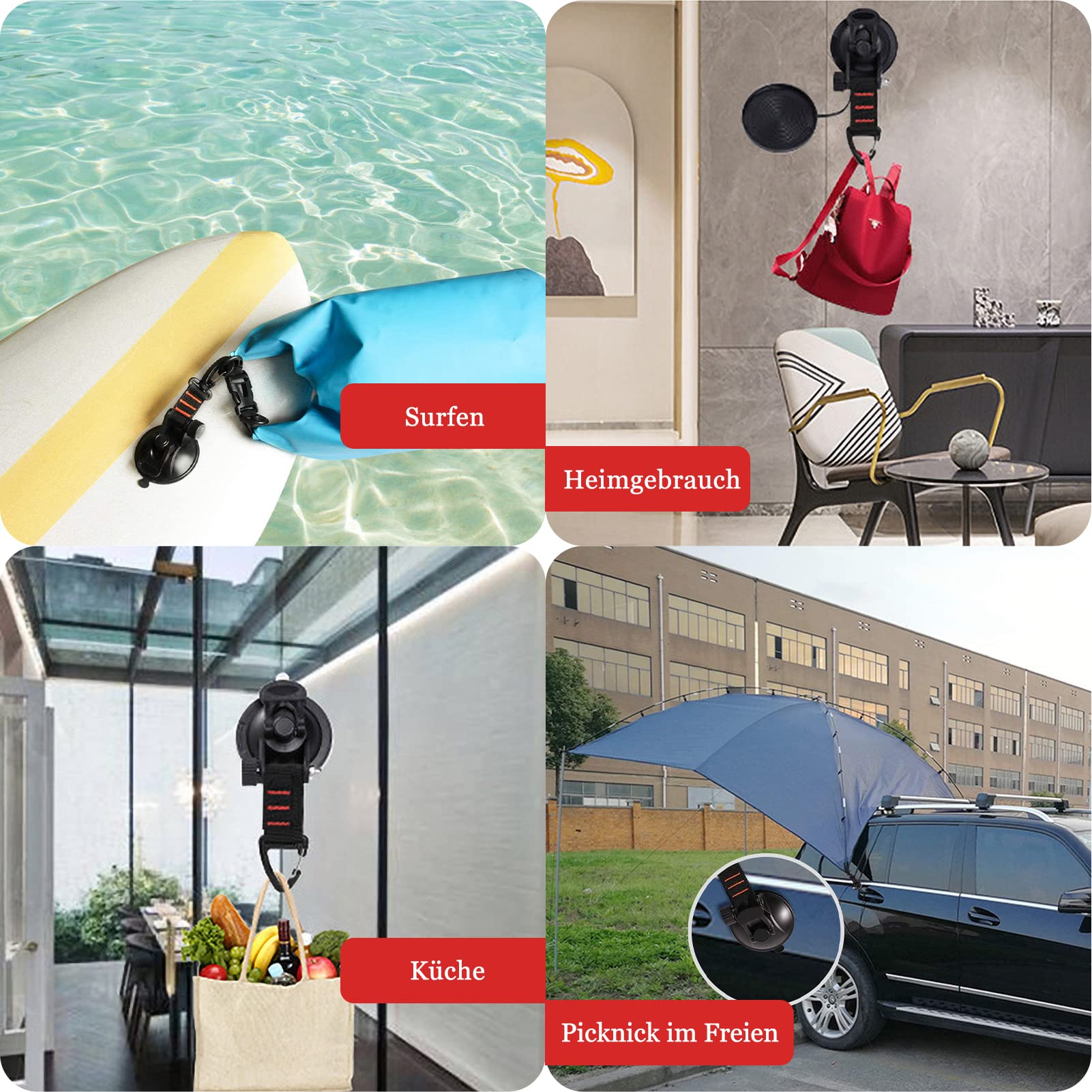 INMORVEN Strong Suction Cup Hooks (4-Pack) - Secure Car Camping Accessories for Motorhomes & Campers