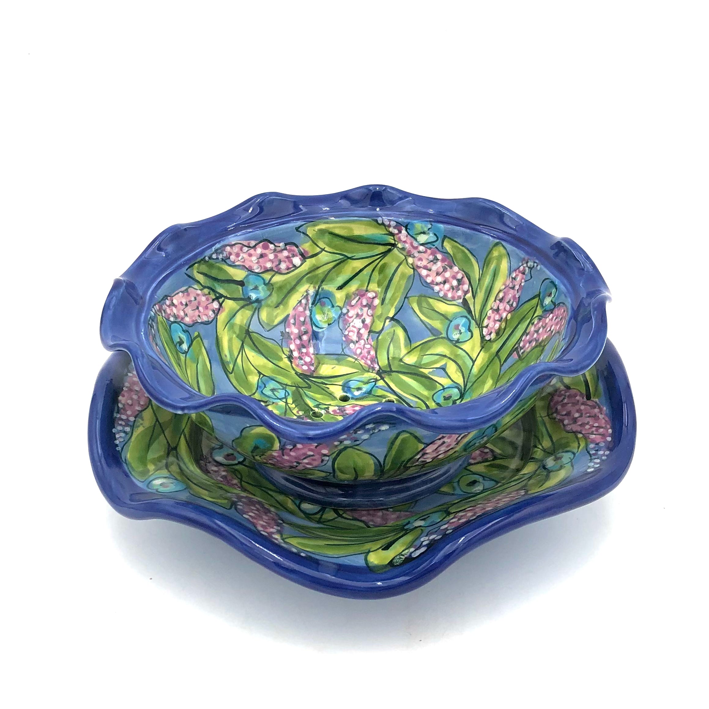 Susan & Peter Stark Ceramic Berry Bowl - Blue Handmade Fruit Serving Dish for Breakfast, Dessert, or Table Decor
