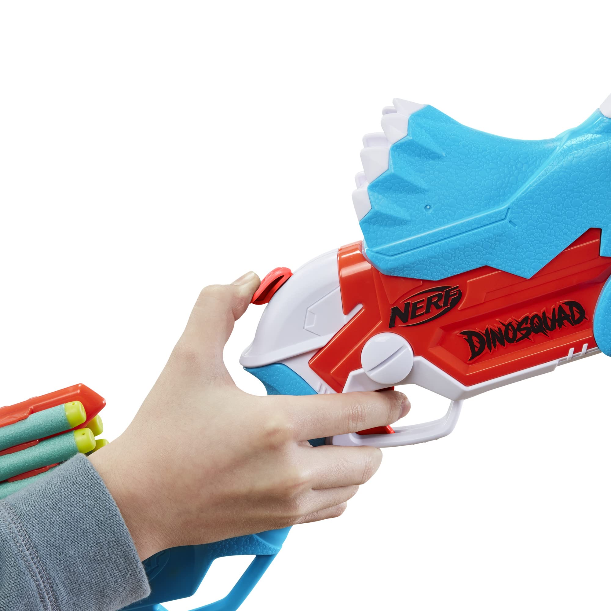 Nerf DinoSquad Tricera-Blast Dart Blaster with 12 Elite Darts - Outdoor Toy for Kids Ages 8+ - Dinosaur-Themed Foam Blaster for Boys and Girls - Perfect for Backyard Battles and Pretend Play
