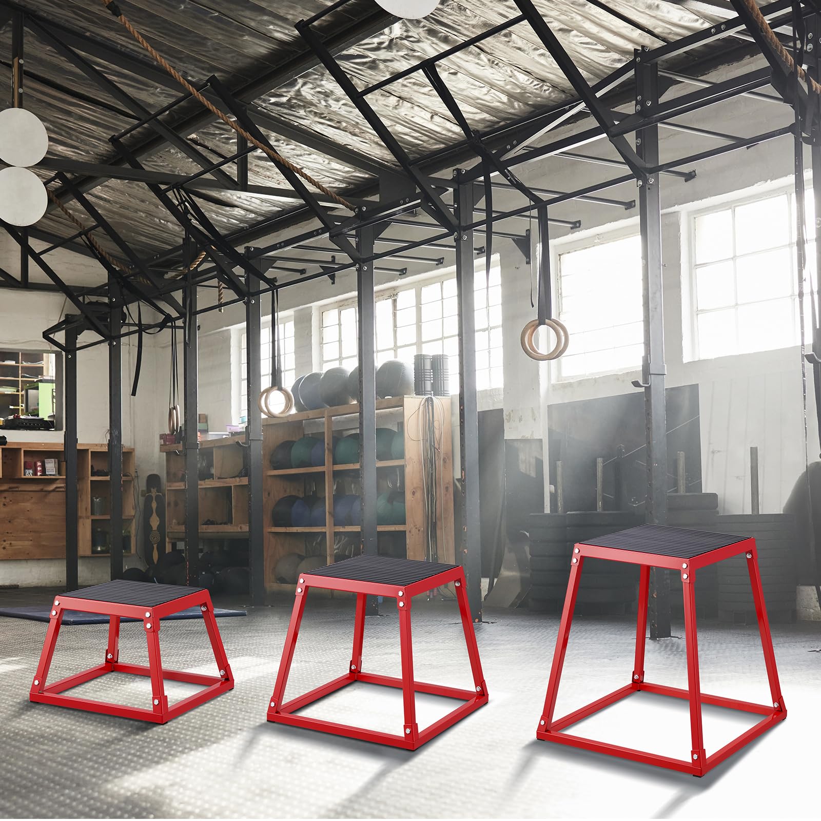 VEVOR 18 Inch Plyometric Jump Box - Steel Plyo Box for Agility Training, Strength Conditioning & Home Gym Workouts - Anti-Slip Fitness Step Platform for CrossFit, HIIT & Athletic Performance