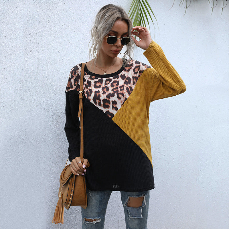 LOVEVOP Women's Leopard Print Round Neck Long Sleeve Pullover Top - 2025 Fashion Loose Fit T-Shirt for Autumn | Casual Wear, Layering & Everyday Outfits
