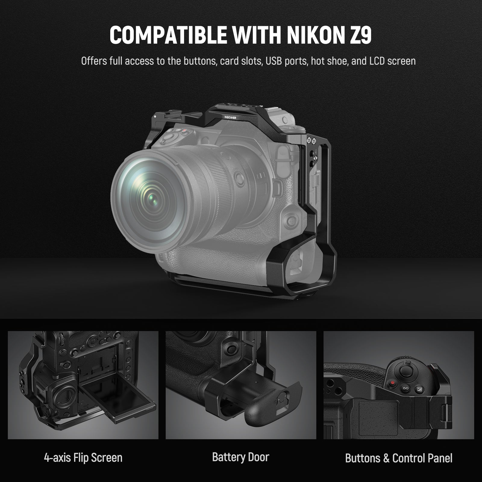 NEEWER CA118 Aluminum Alloy Camera Cage for Nikon Z9 - Professional DSLR Rig for Video & Photography - Perfect for Vlogging, Filmmaking & Studio Shoots
