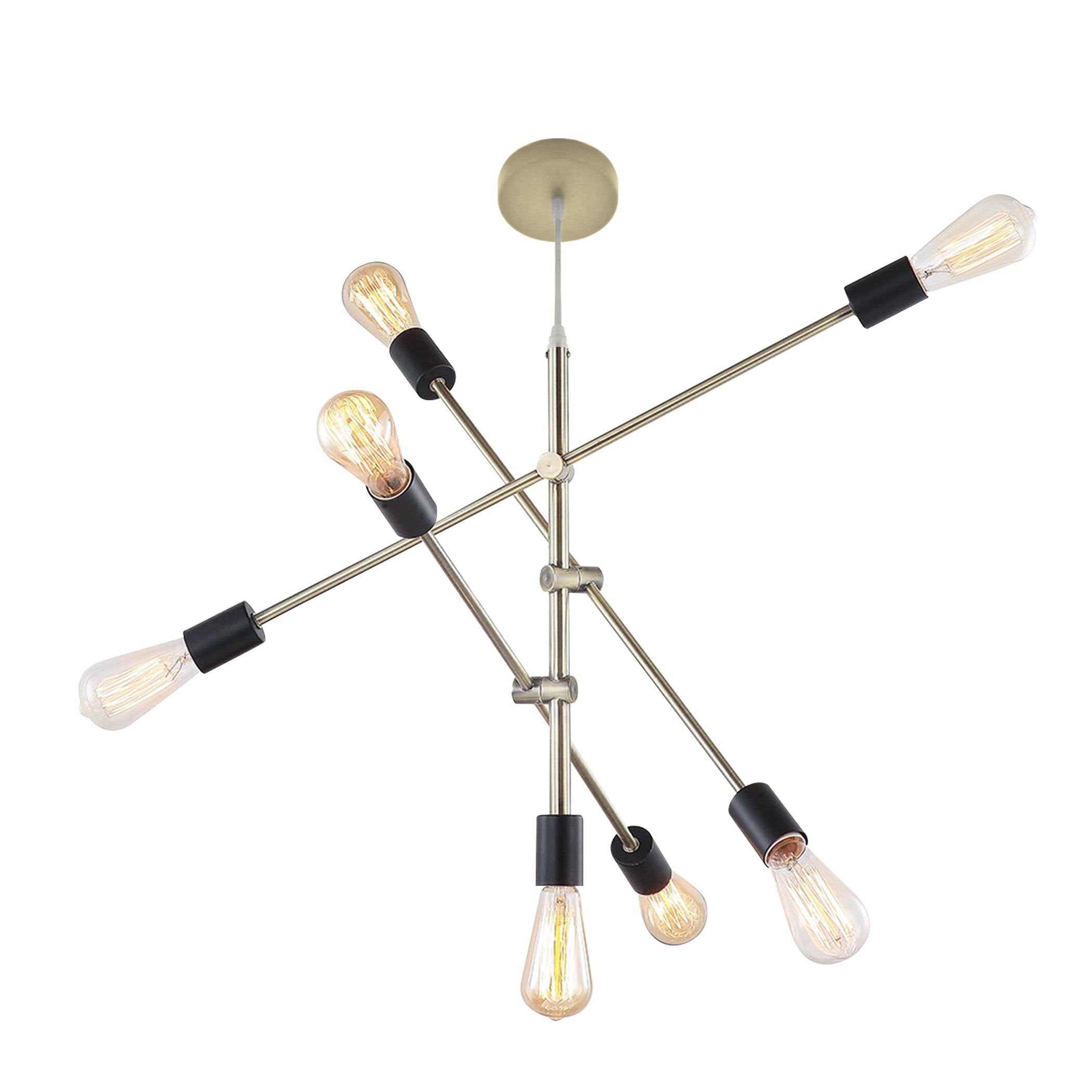 Modern Sputnik Chandelier - 7 Light Industrial Pendant Lighting in Brass & Iron for Dining Room, Kitchen, or Living Room Decor