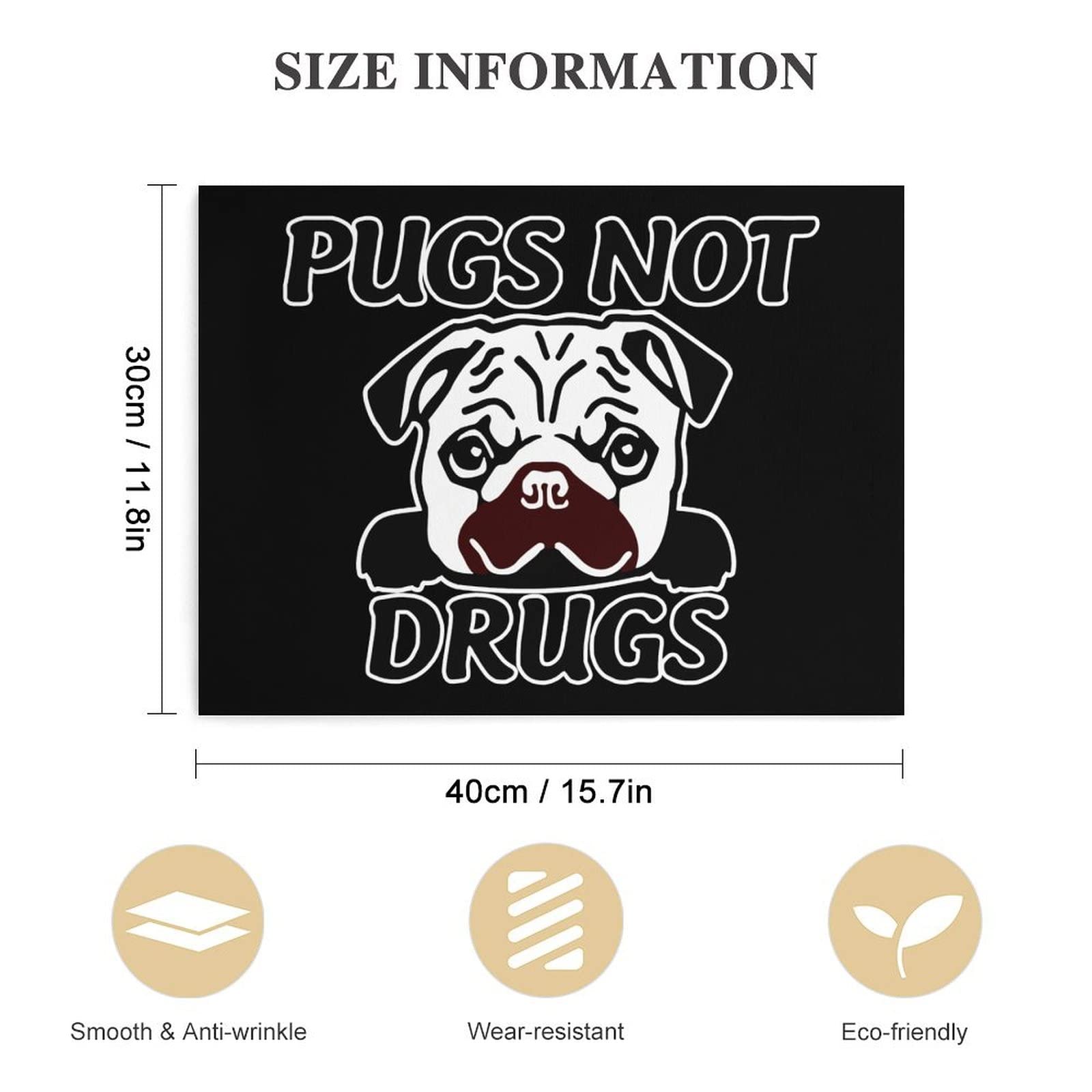 Pugs Not Drugs Canvas Wall Art - 40x30cm Horizontal Dog Painting Poster for Home & Office Decor | Perfect for Living Room, Bedroom, or Gift