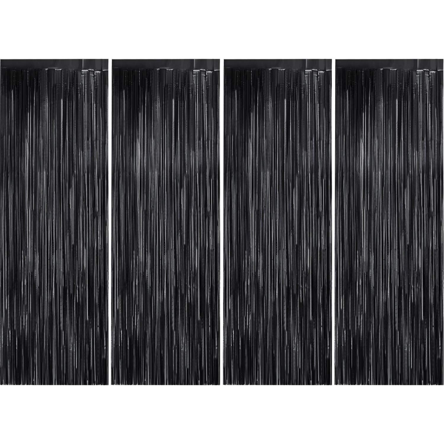 4 Pack Foil Fringe Curtains Backdrop - Metallic Tinsel Streamers for Photo Booth, Wedding, Birthday, Halloween, Christmas & Disco Party Decorations (Matte Gold & Matte Black) - Perfect for Doorways, Walls & Event Backgrounds