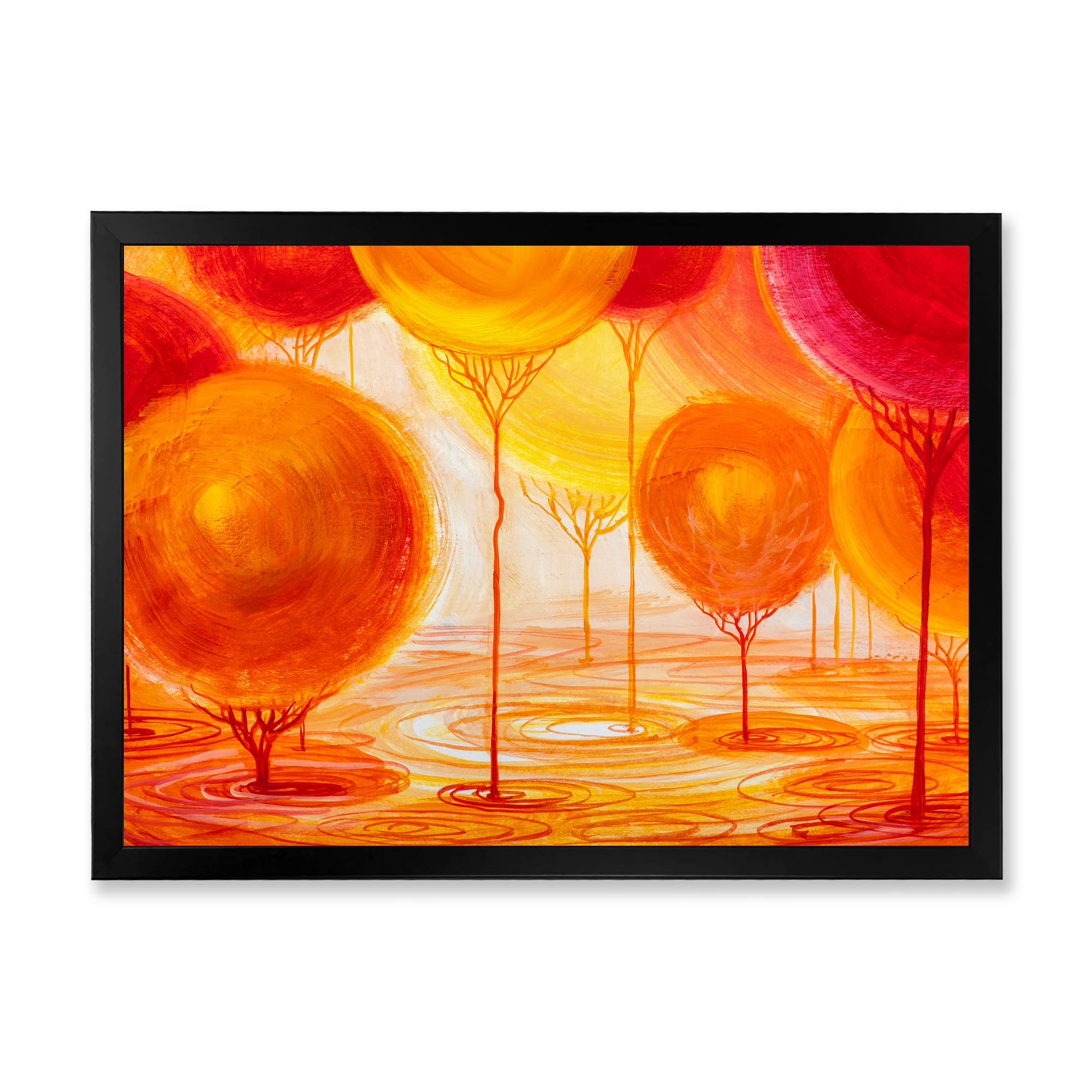 DesignQ Colorful Ornamental Trees II Modern Framed Wall Art - Vibrant Home Decor for Living Room, Bedroom & Office
