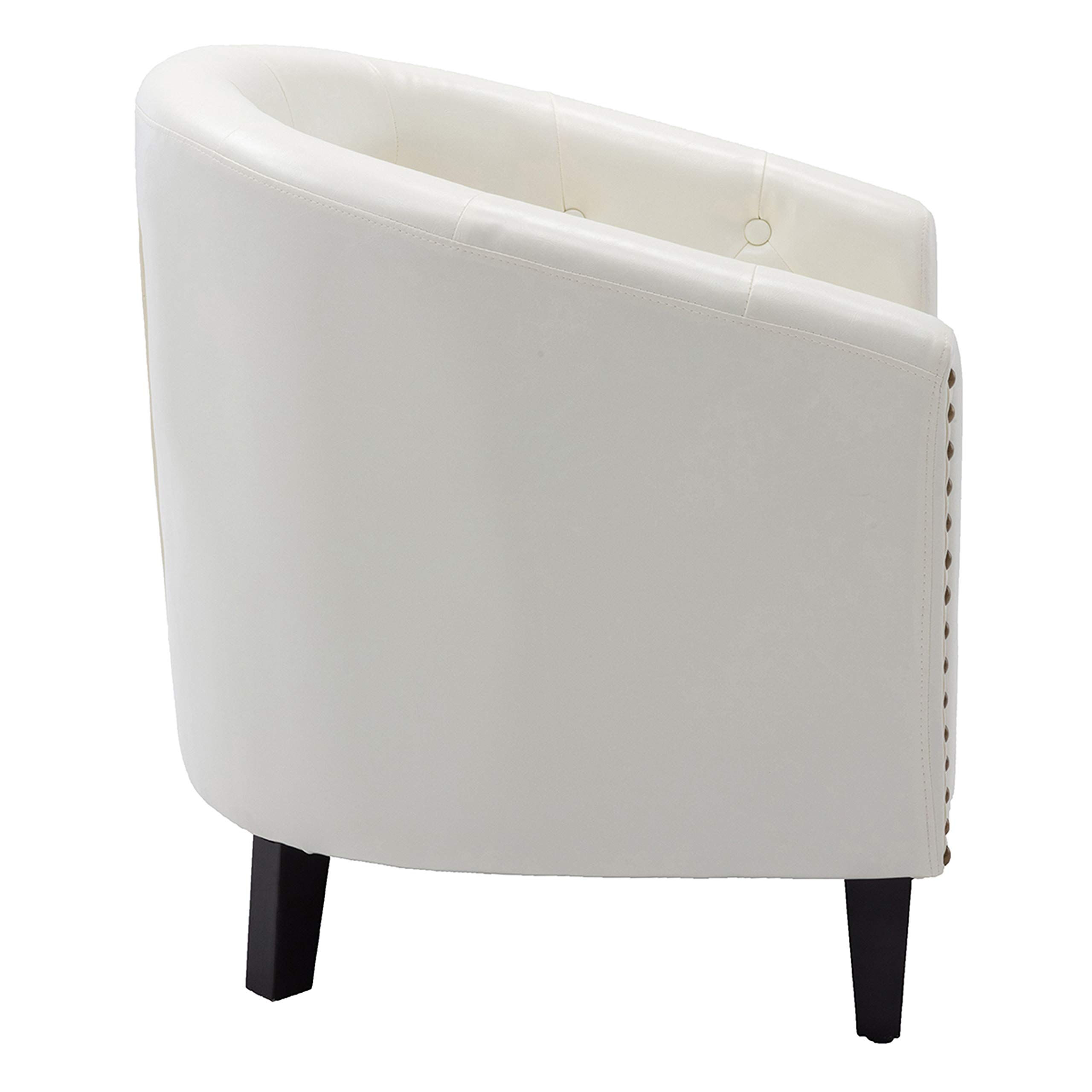 HomVent Club Chair - Solid Wood Legs Accent Barrel Armchair with Brown Faux Leather & Nail Head Trim - Comfortable Futon Chair for Bedroom, Living Room, Home, Club, Business Office (White) - Perfect for Lounging, Reading & Relaxing in Modern Spaces