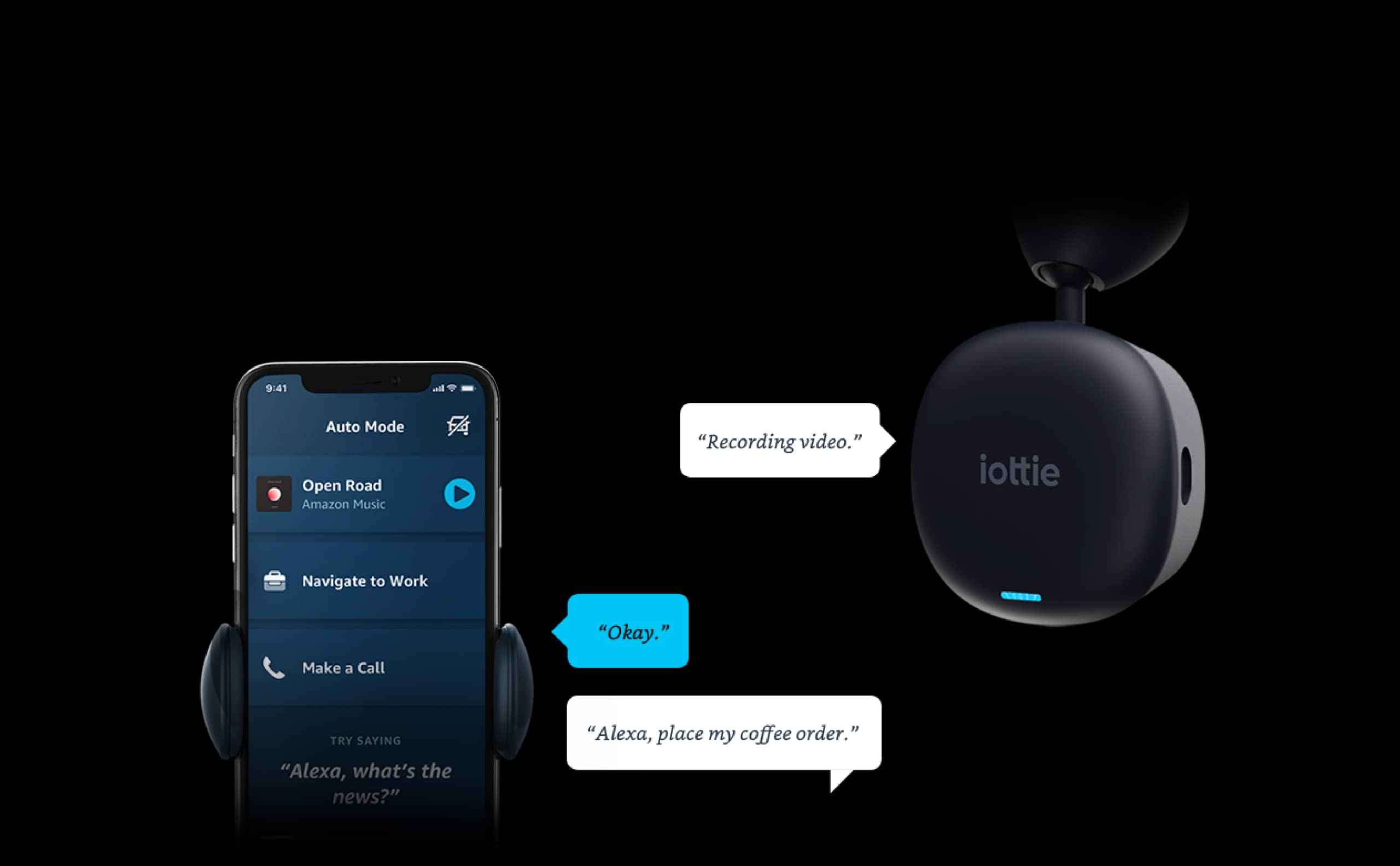 iOttie Aivo View + Aivo Connect - Hands-Free Alexa Car Mount with Wireless Charger & Smart Dash Cam - Built-in Alexa for Voice Control - Perfect for Commuting, Road Trips & GPS Navigation