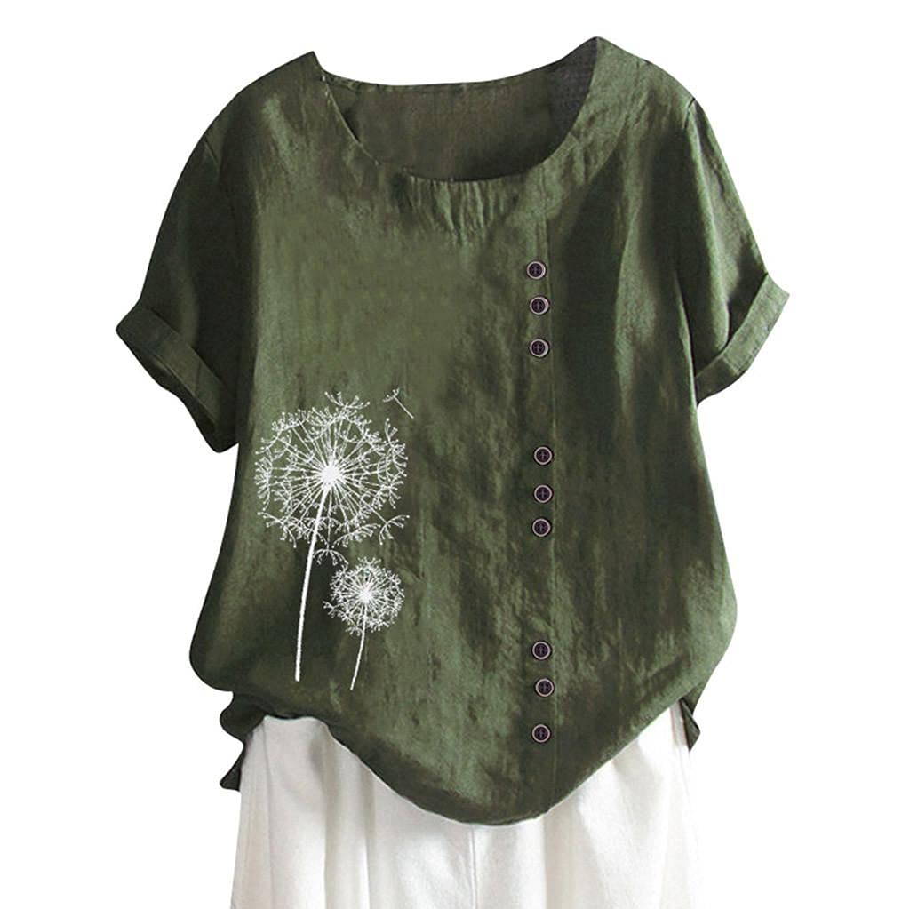 Vintage Dandelion Graphic Tees for Women - Plus Size Short Sleeve Cotton Linen T-Shirts, Loose Fit Faith Tops - Perfect for Casual Wear, Summer Outfits & Everyday Comfort