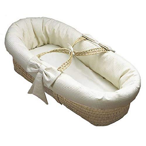 Soft Pique Moses Basket Bedding Set for Baby Dolls - Ecru Color | Perfect for Nursery Decor, Doll Accessories & Pretend Play