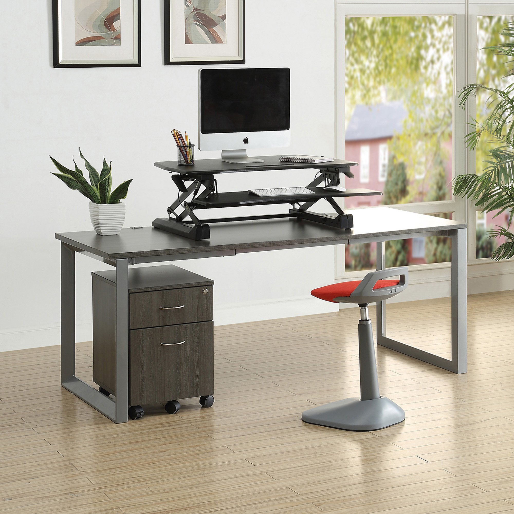 Lorell Adjustable Gas Lift Monitor Stand Riser - Ergonomic Desk Organizer for Computer Monitors, Laptops, and Office Workspaces