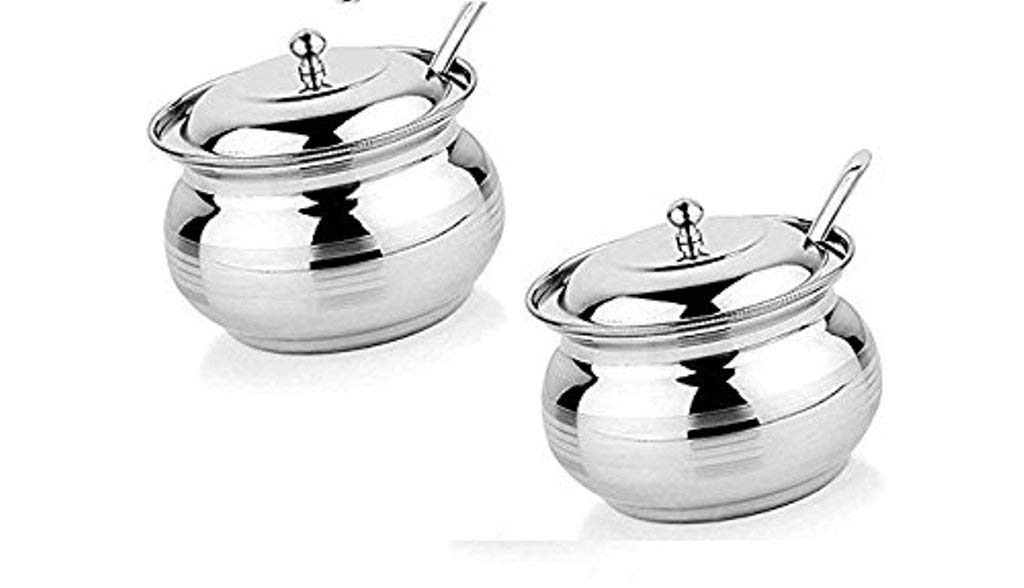 Premium Stainless Steel Ghee Pot Set - 2 Pack with Lids & Spoons (400ml Each) | Airtight Oil Dispenser & Ghee Storage Container for Indian Cooking, Ayurveda & Healthy Meal Prep