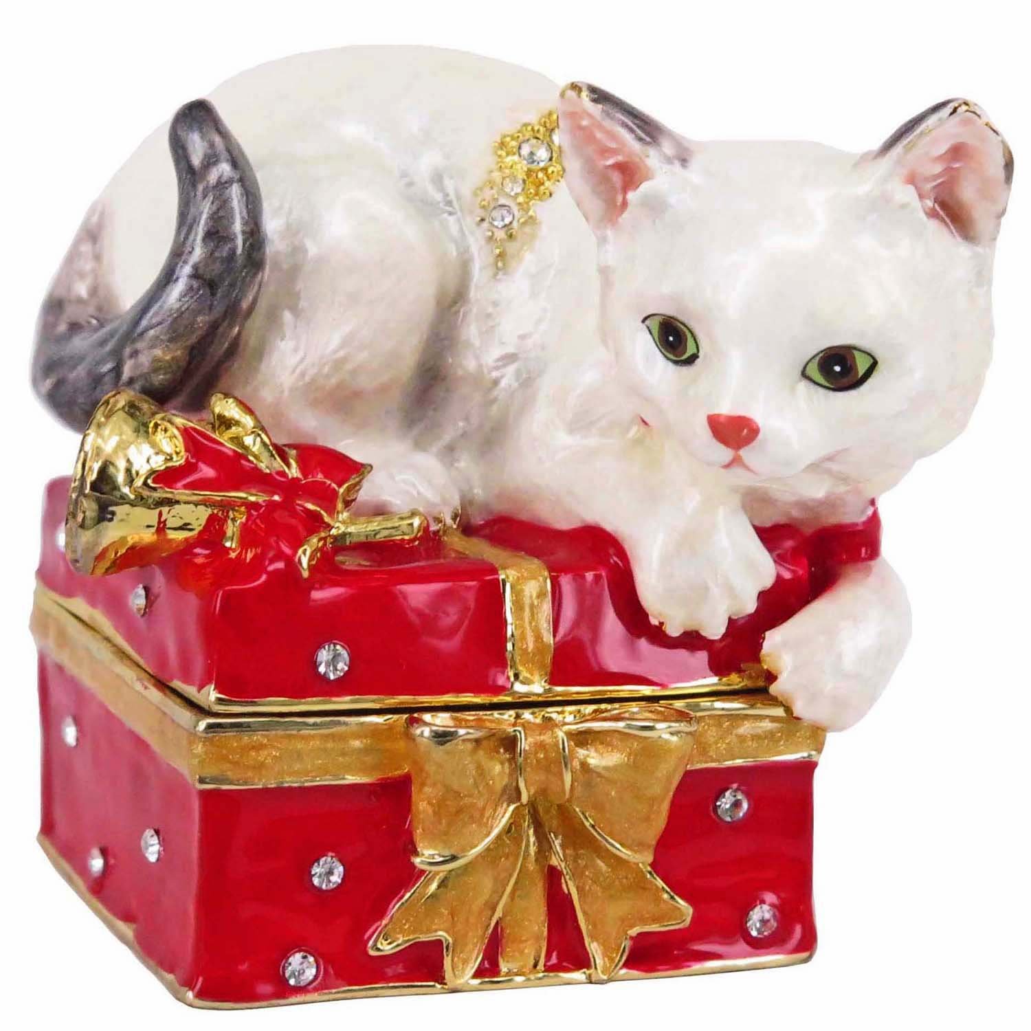 RUCINNI Elegant Kitty Jeweled Trinket Box with Sparkling Crystals - Perfect for Jewelry Storage, Gift Giving & Home Decor