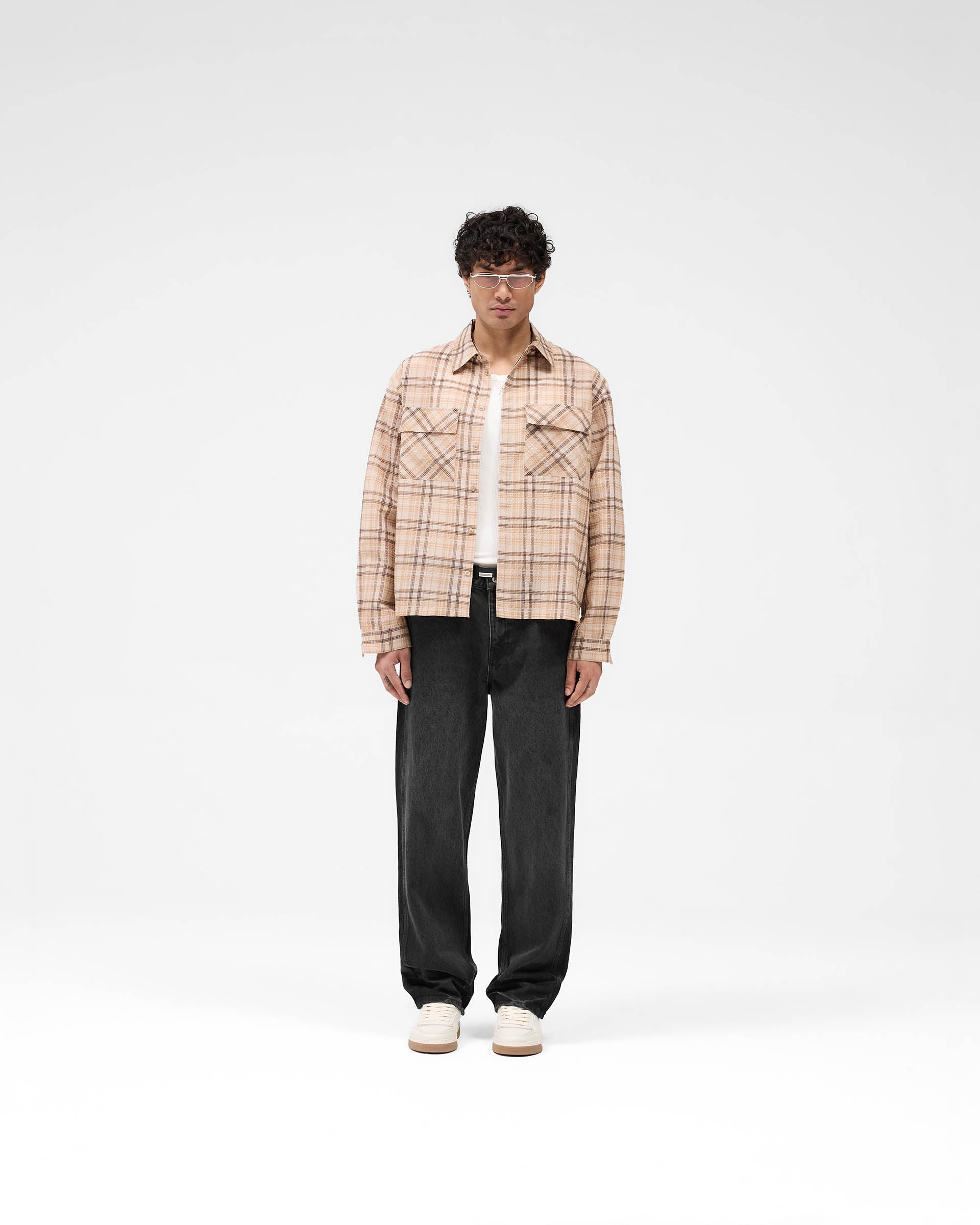 Brown Check Sheer Flannel Shirt for Women - Soft Lightweight Plaid Button Down Top - Perfect for Casual Outfits, Layering & Fall Fashion