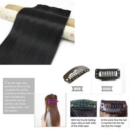 IndusBay 5 Clip-in Straight Synthetic Hair Extensions for Women & Girls - Black (1 Pack) | Perfect for Daily Styling, Parties & Special Occasions