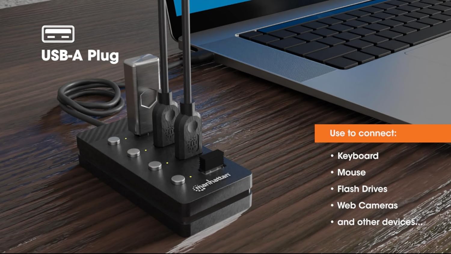 4-Port USB 3.0 Hub with Individual On/Off Switches & 5ft Cable - High-Speed Data Transfer for Laptop, PC, MacBook, Gaming Console & Home Office Setup