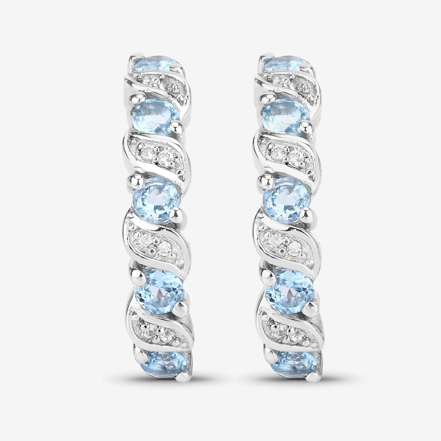 Genuine Swiss Blue Topaz Hoop Earrings - 925 Sterling Silver Dangle Earrings for Women | Perfect for Weddings, Parties & Everyday Elegance