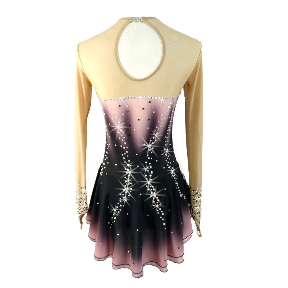 Elegant Black Gradient Ice Skating Dress with Beaded Long Sleeves - Competition & Performance Figure Skating Costume for Women & Girls - Perfect for Ice Shows, Competitions, and Roller Skating Events