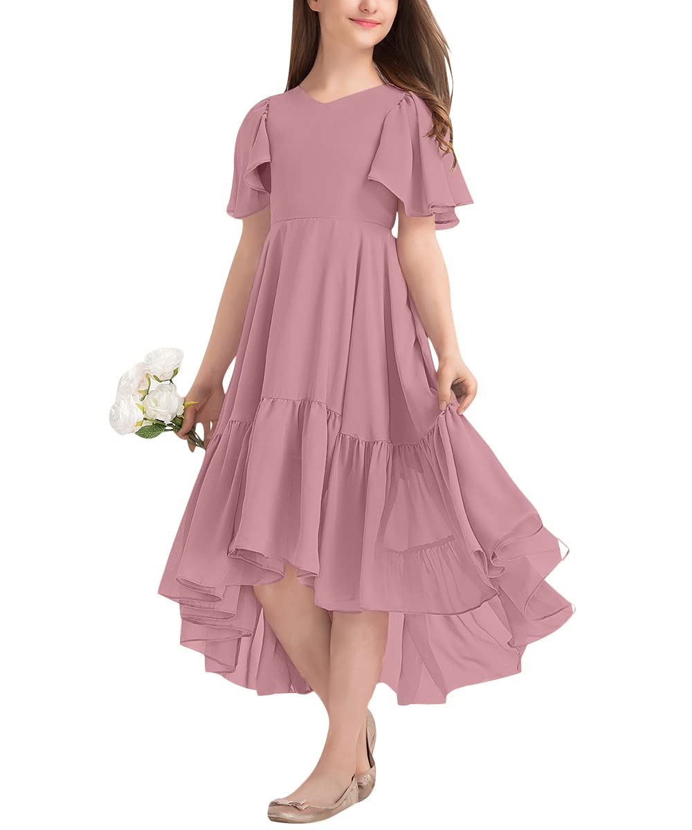 Girls Chiffon Ruffle Dress for Kids - Summer Flowy High-Low Hem Party Dress - Perfect for Birthday, Photo Shoots & Special Occasions