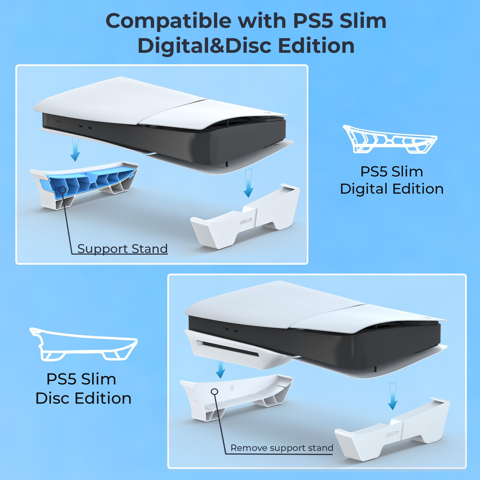 PS5 Slim Console Horizontal Stand - Base Stand Accessory Compatible with PS5 Slim Disc & Digital Edition - Perfect for Gaming Setups & Entertainment Centers