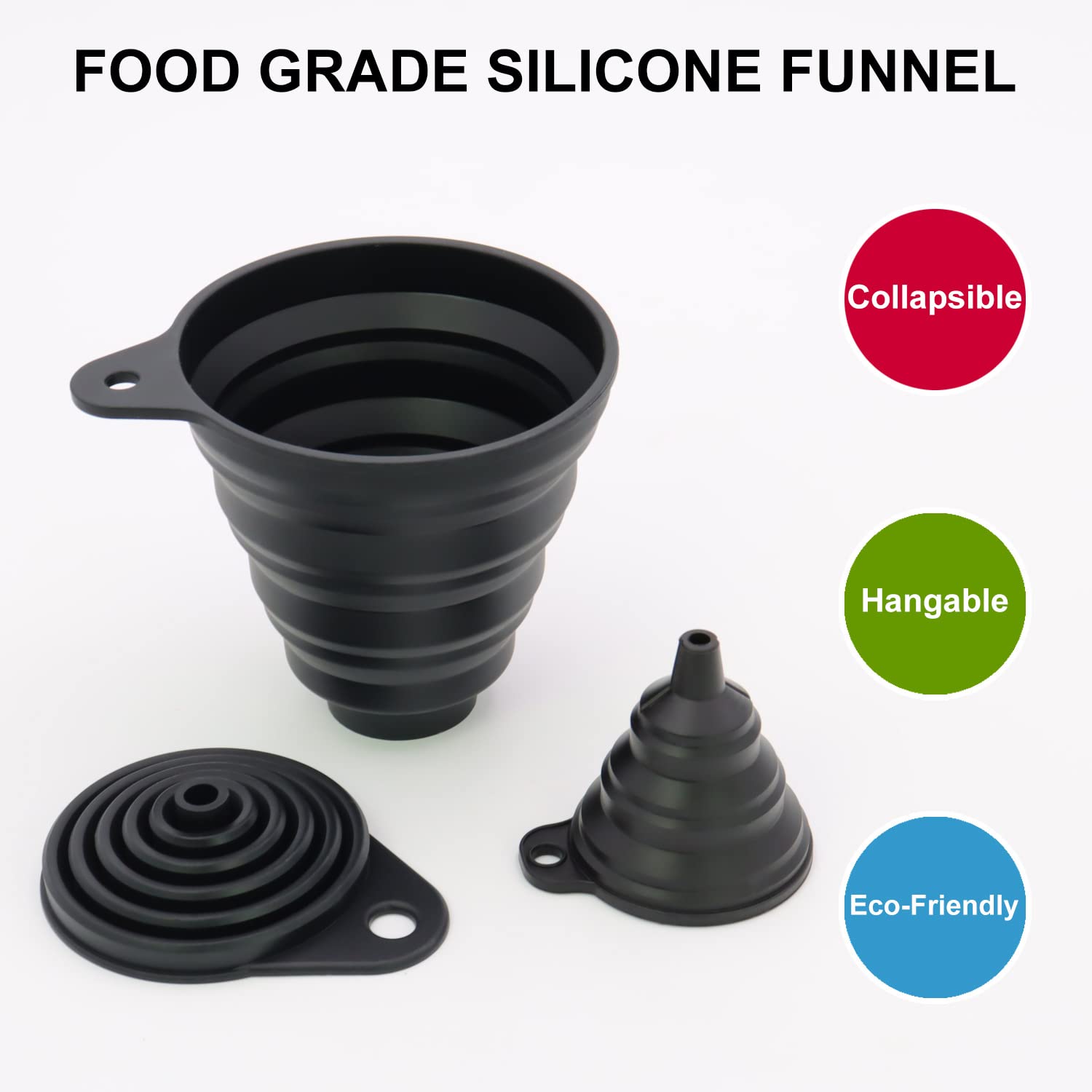 Premium 3-Piece Silicone Collapsible Kitchen Funnel Set - Food Grade Liquid & Powder Transfer Funnel for Bottles, Jars & Canning - Large, Medium & Small Wide Mouth Funnels for Cooking, Baking, Home Brewing & DIY Projects