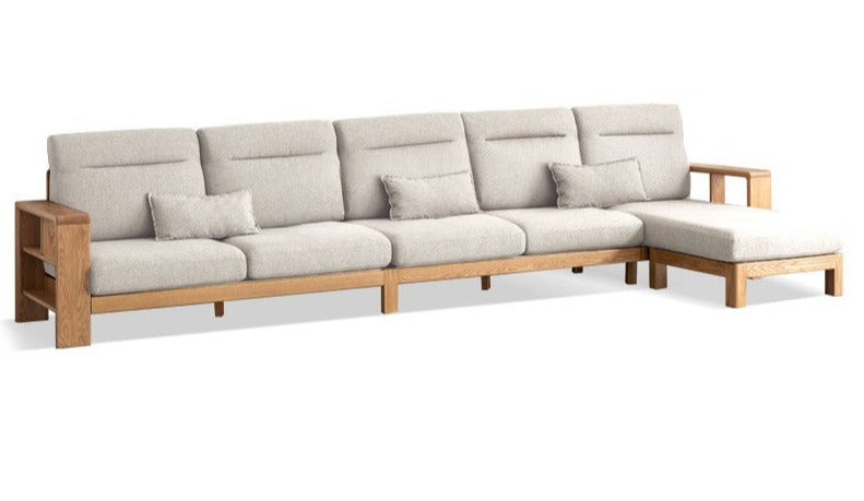 Premium Oak Solid Wood Sectional Sofa Set - Modern L-Shaped Couch with Storage for Living Room, Lounge & Family Room - Durable Hardwood Furniture for Home Decor