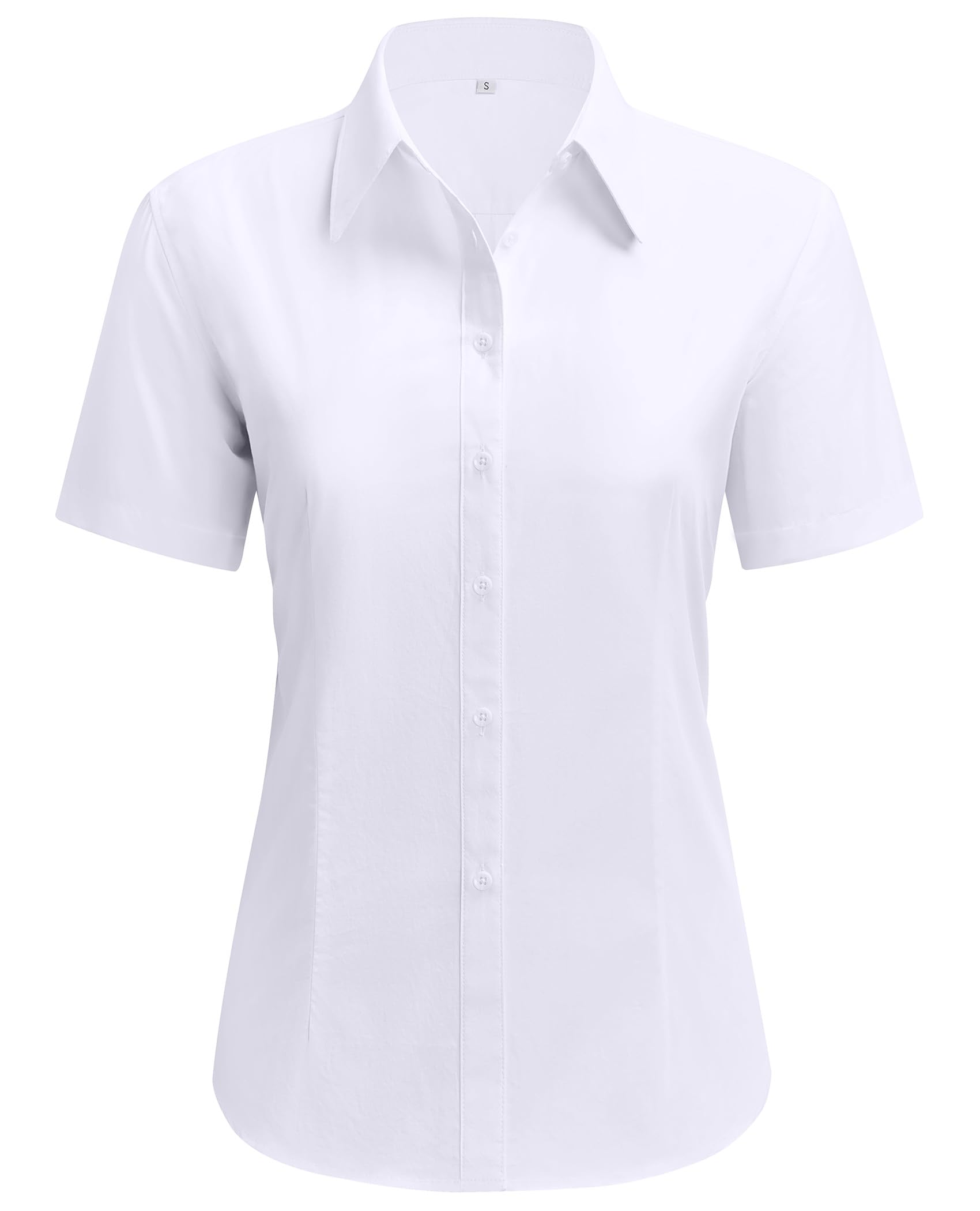 Siliteelon Women's Short Sleeve Cotton Button Down Shirt - Classic Collared Work Shirt for Office, Business Casual & Summer Outfits